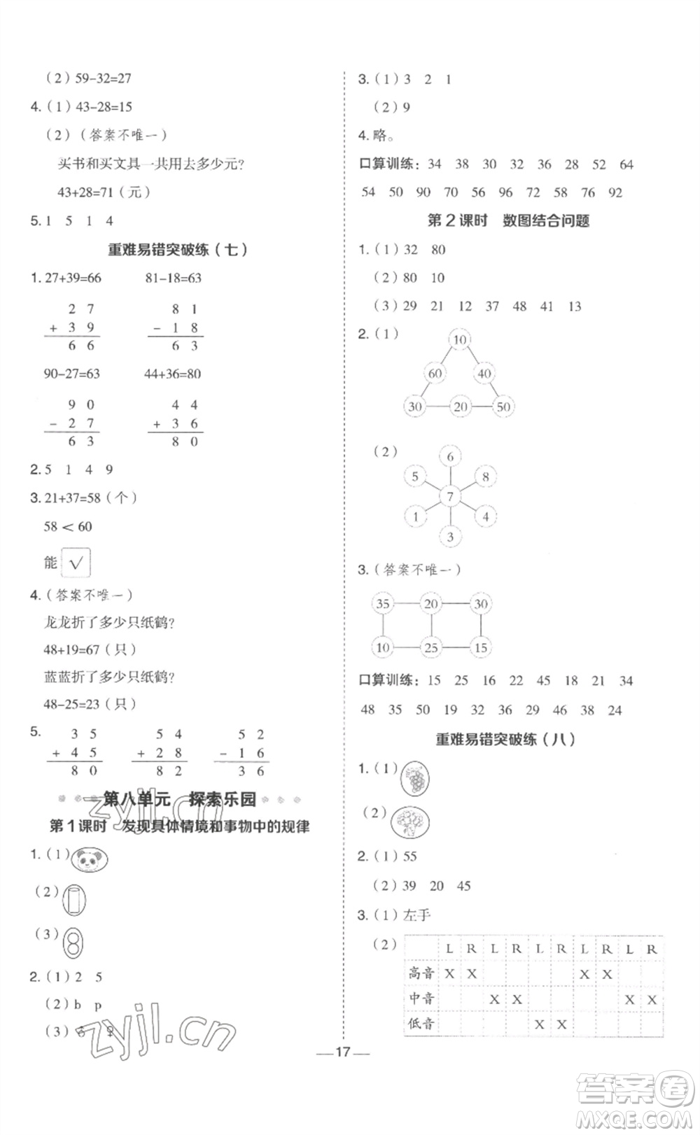 山西教育出版社2023綜合應(yīng)用創(chuàng)新題典中點(diǎn)一年級(jí)數(shù)學(xué)下冊(cè)冀教版參考答案