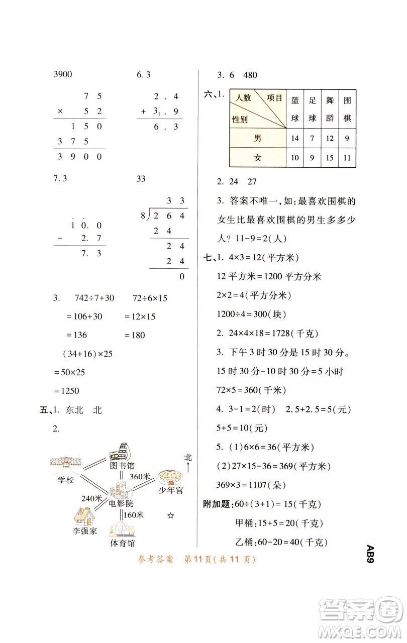 陜西師范大學(xué)出版總社有限公司2023黃岡同步練一日一練三年級數(shù)學(xué)下冊人教版參考答案