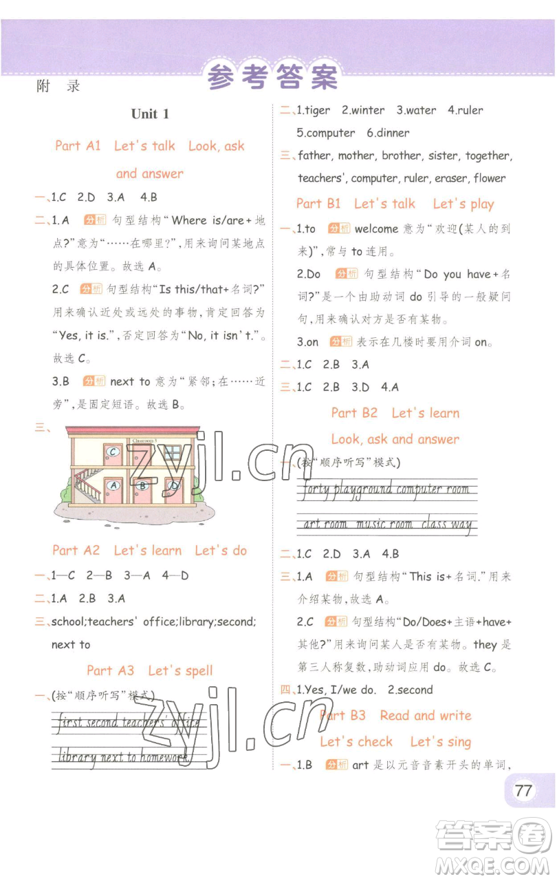 陜西師范大學出版總社有限公司2023黃岡同步練一日一練四年級英語下冊人教PEP版參考答案