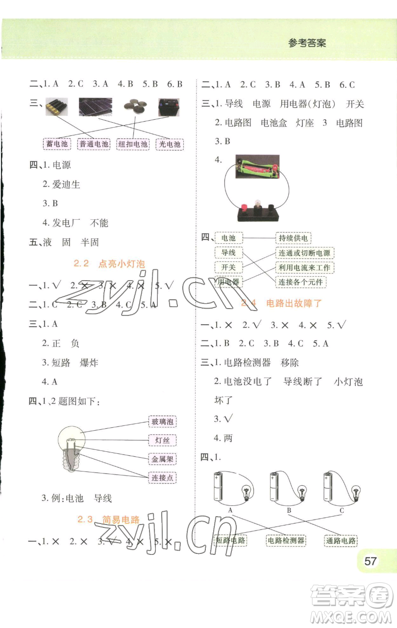 陜西師范大學(xué)出版總社有限公司2023黃岡同步練一日一練四年級科學(xué)下冊教科版參考答案