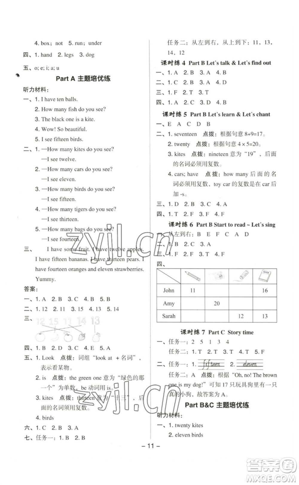 吉林教育出版社2023綜合應(yīng)用創(chuàng)新題典中點(diǎn)三年級英語下冊人教PEP版參考答案