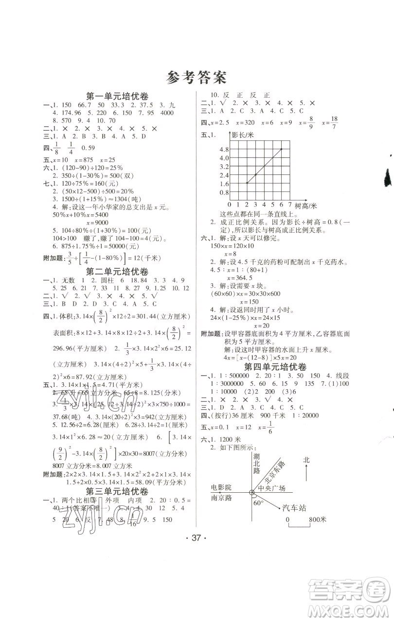 陜西師范大學(xué)出版總社有限公司2023黃岡同步練一日一練六年級(jí)數(shù)學(xué)下冊(cè)青島版參考答案