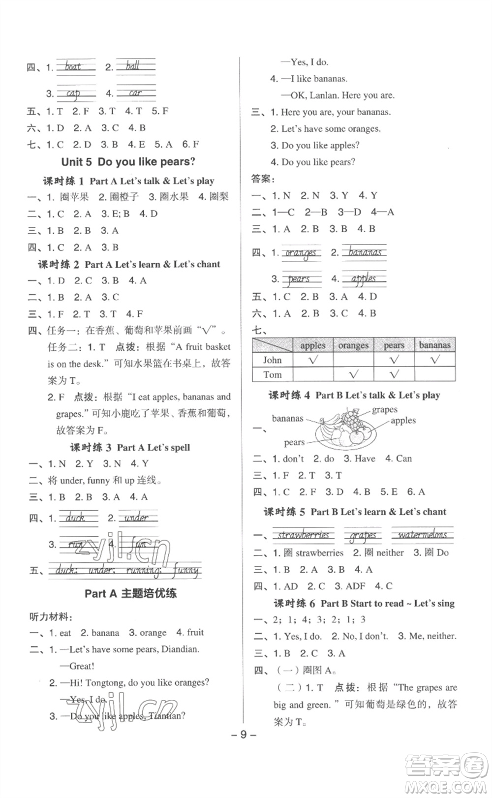 吉林教育出版社2023綜合應(yīng)用創(chuàng)新題典中點(diǎn)三年級英語下冊人教版浙江專版參考答案