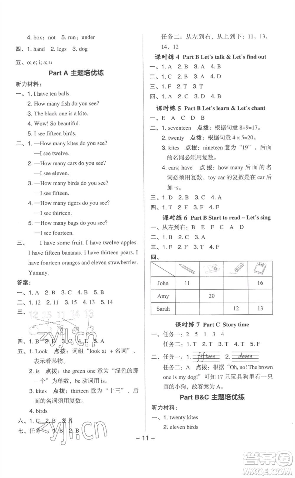 吉林教育出版社2023綜合應(yīng)用創(chuàng)新題典中點(diǎn)三年級英語下冊人教版浙江專版參考答案