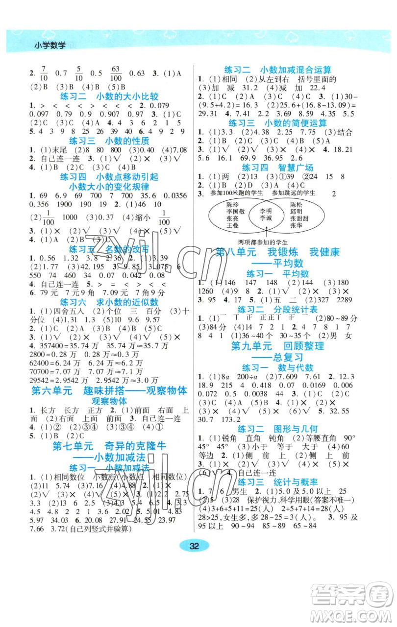 陜西師范大學(xué)出版總社有限公司2023黃岡同步練一日一練四年級(jí)數(shù)學(xué)下冊(cè)青島版參考答案