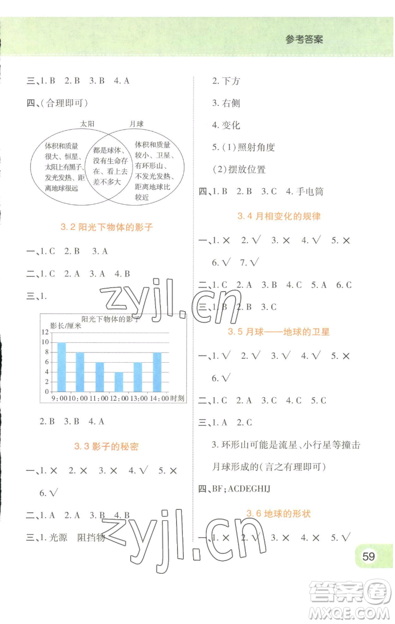 陜西師范大學出版總社有限公司2023黃岡同步練一日一練三年級科學下冊教科版參考答案