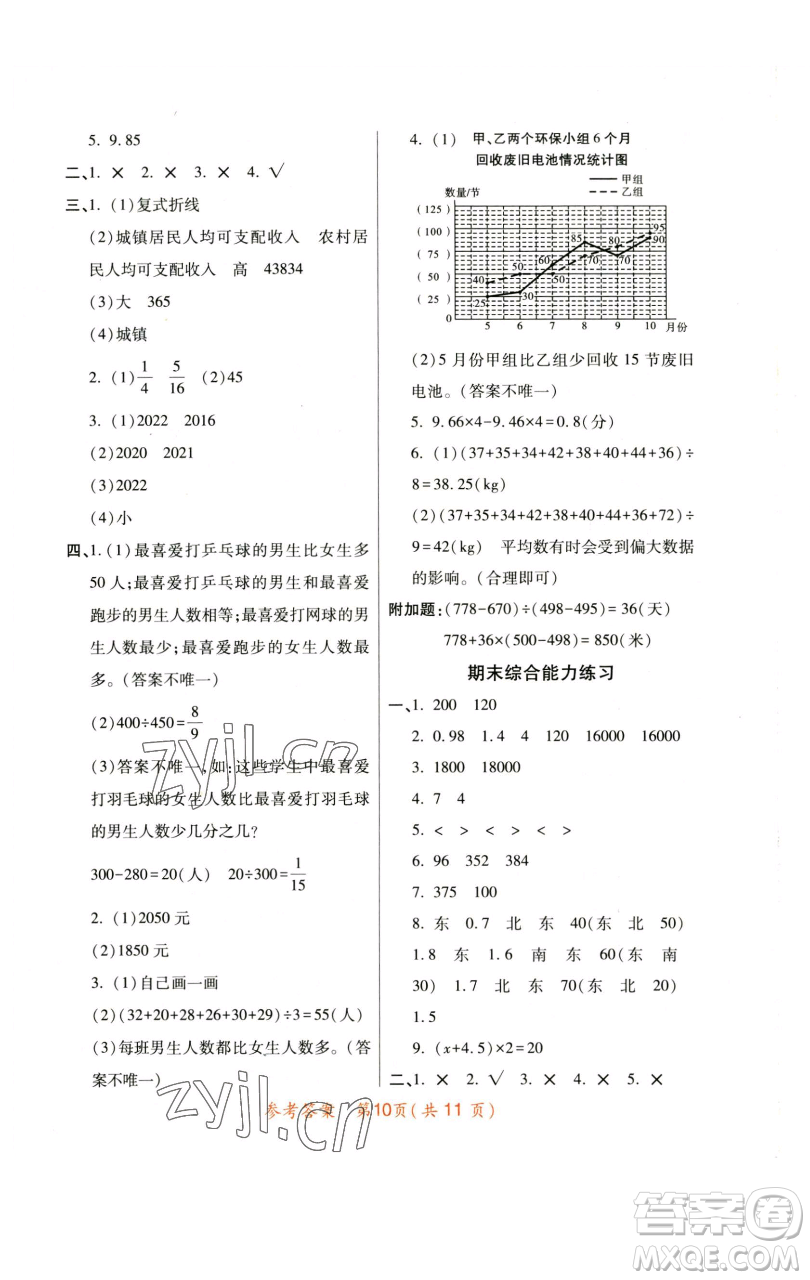 陜西師范大學(xué)出版總社有限公司2023黃岡同步練一日一練五年級數(shù)學(xué)下冊北師大版參考答案