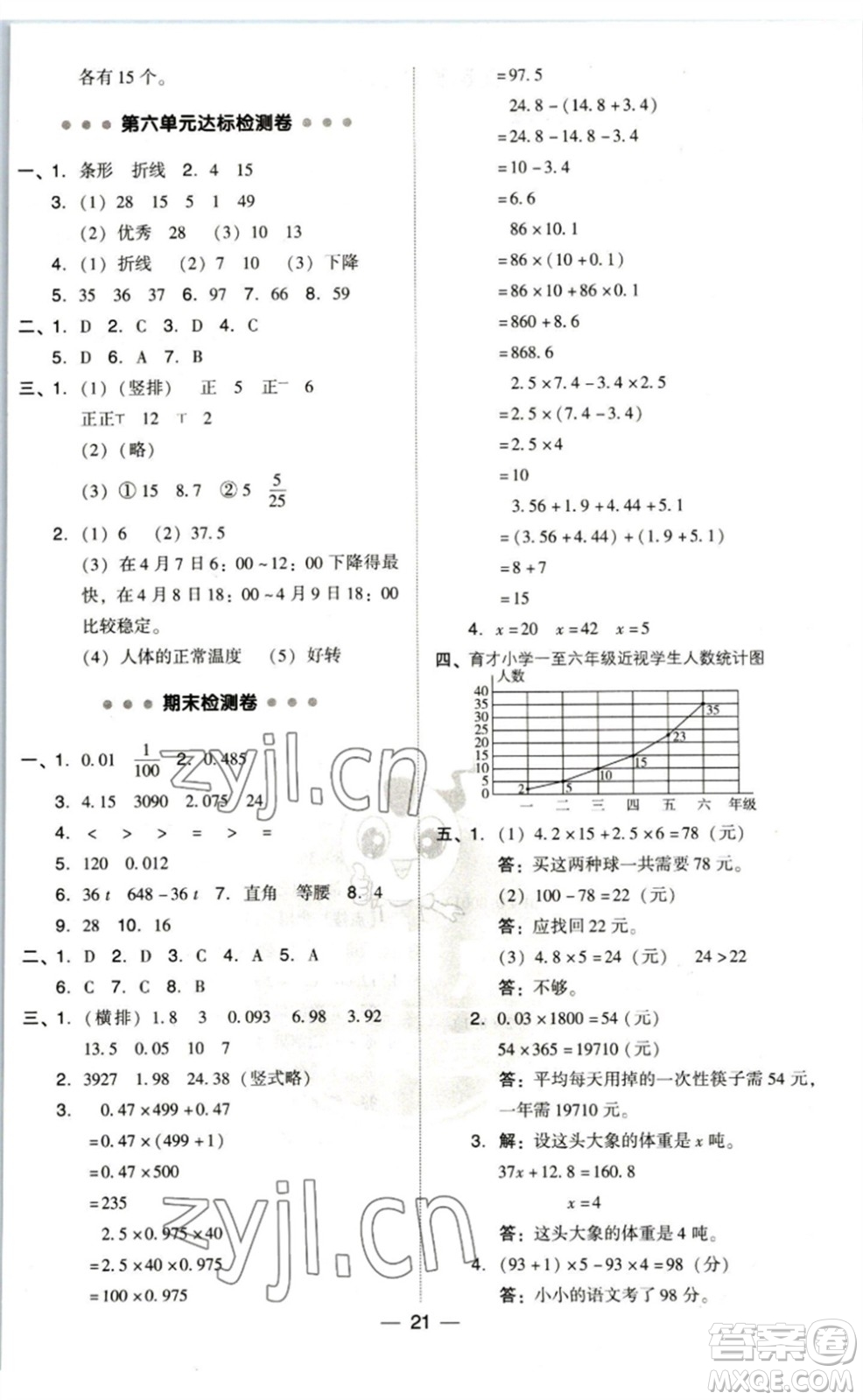 陜西人民教育出版社2023綜合應用創(chuàng)新題典中點四年級數(shù)學下冊北師大版參考答案