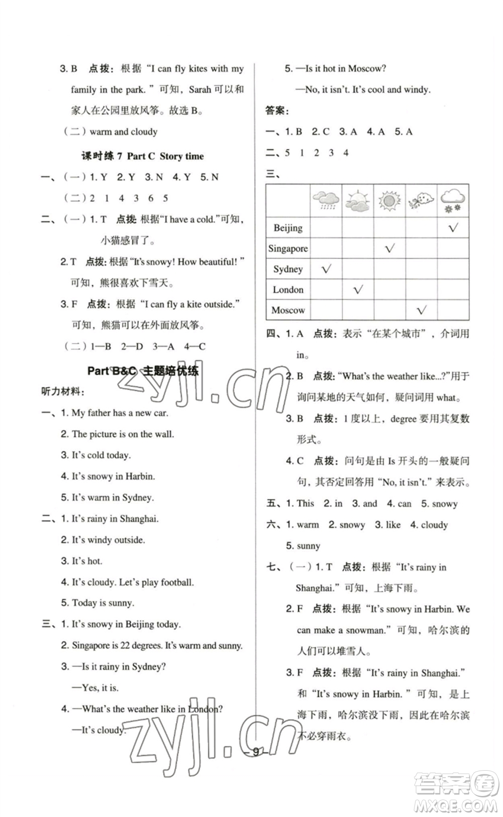 吉林教育出版社2023綜合應(yīng)用創(chuàng)新題典中點(diǎn)四年級英語下冊人教PEP版參考答案