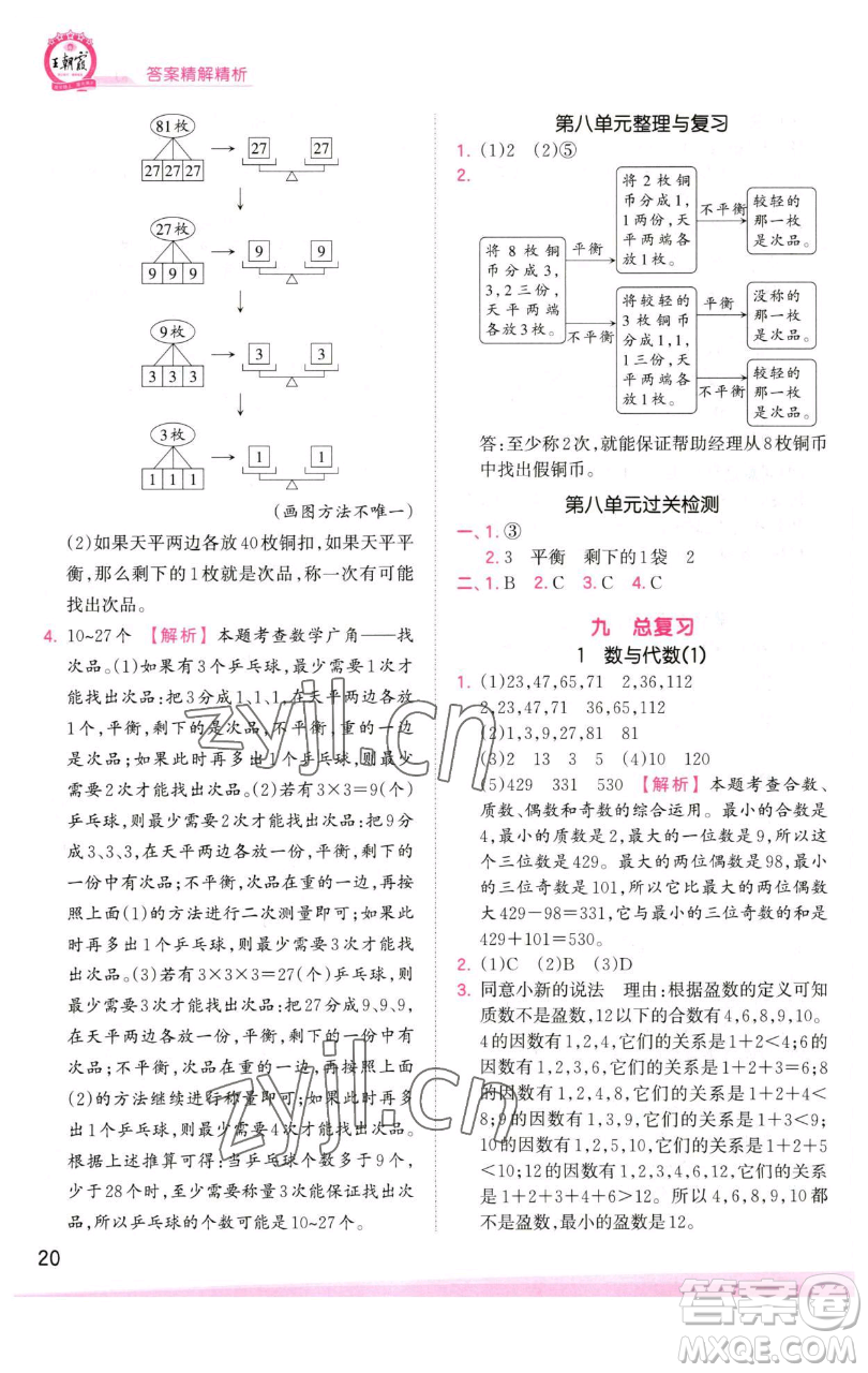 江西人民出版社2023王朝霞創(chuàng)維新課堂數(shù)學(xué)五年級(jí)下冊(cè)人教版參考答案