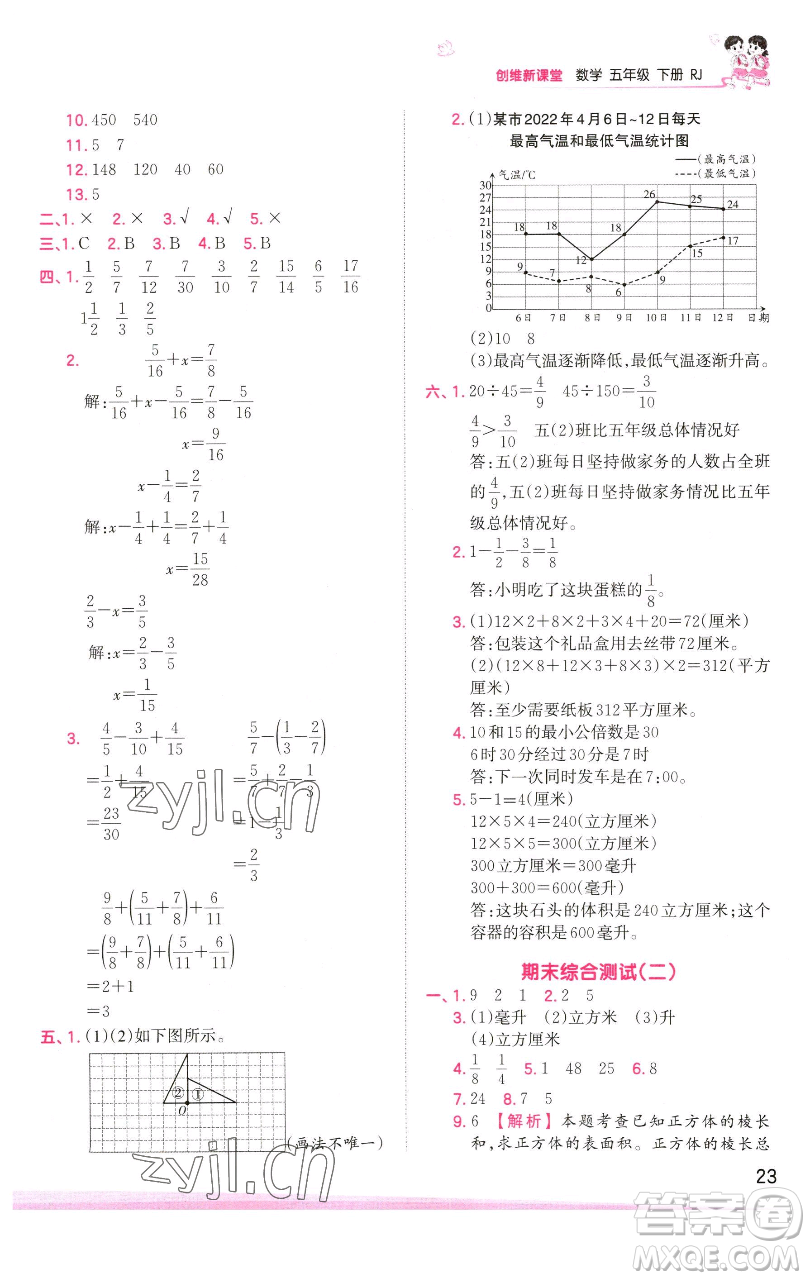 江西人民出版社2023王朝霞創(chuàng)維新課堂數(shù)學(xué)五年級(jí)下冊(cè)人教版參考答案