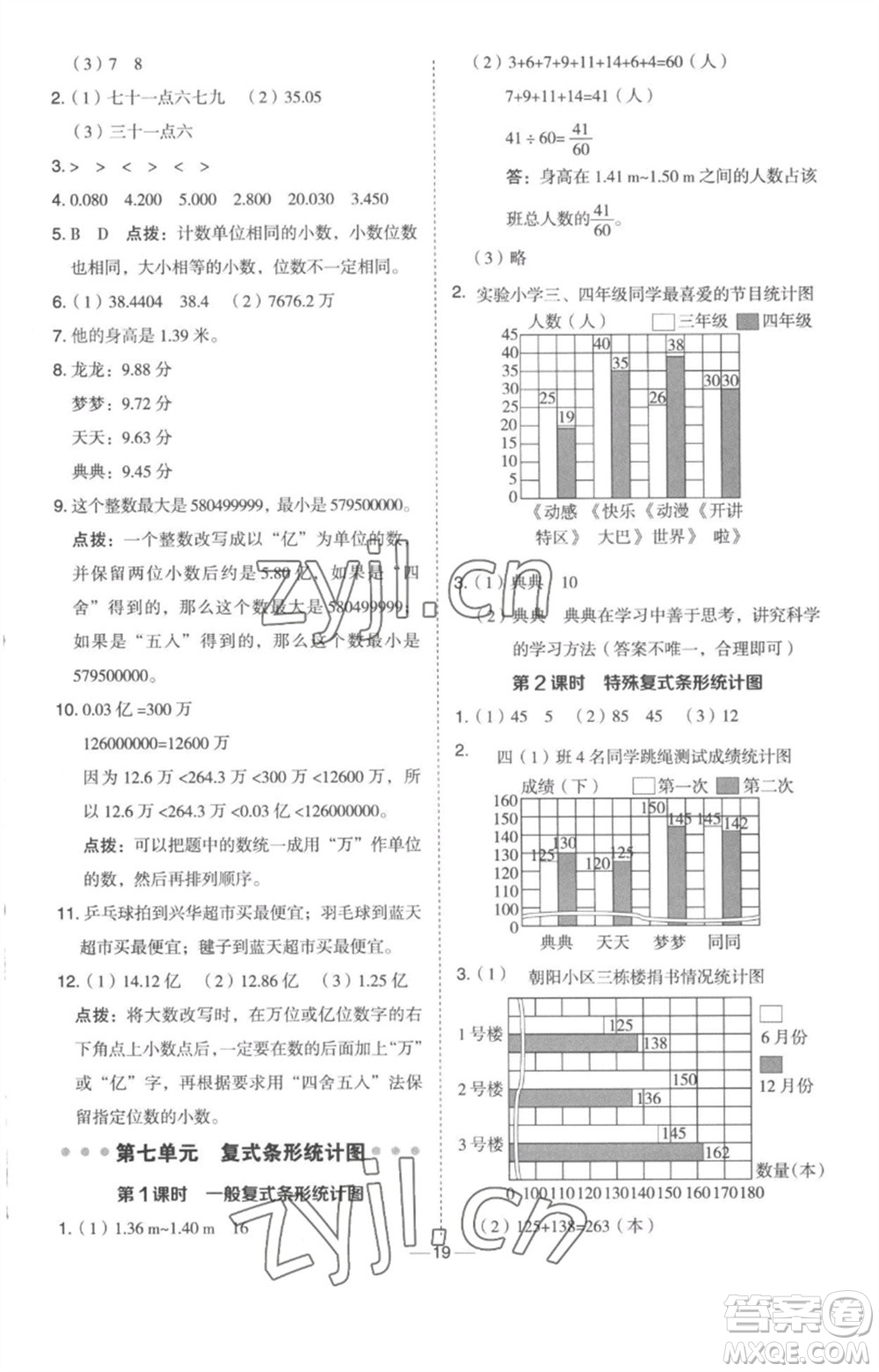 吉林教育出版社2023綜合應(yīng)用創(chuàng)新題典中點四年級數(shù)學下冊冀教版參考答案