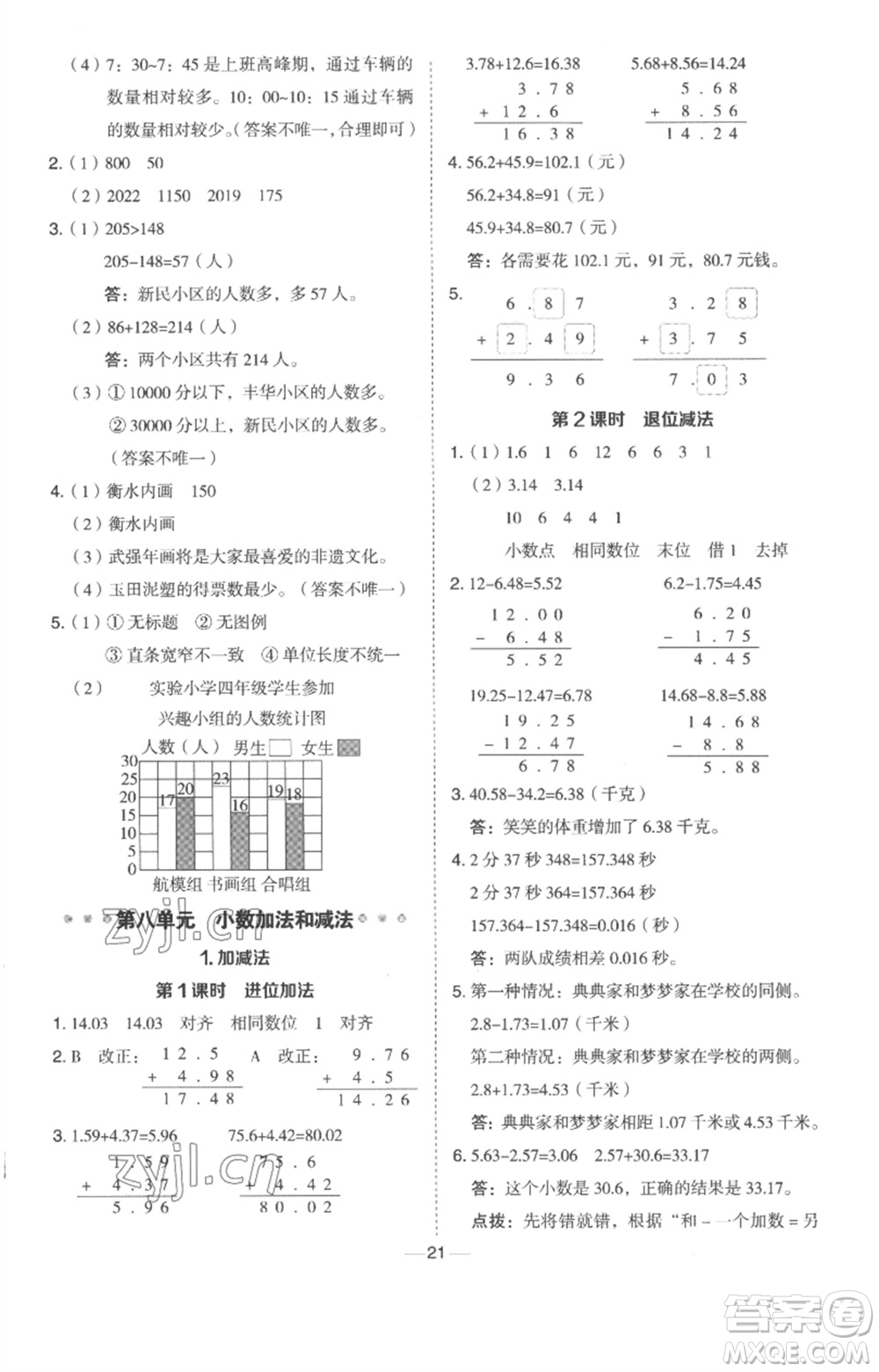 吉林教育出版社2023綜合應(yīng)用創(chuàng)新題典中點四年級數(shù)學下冊冀教版參考答案