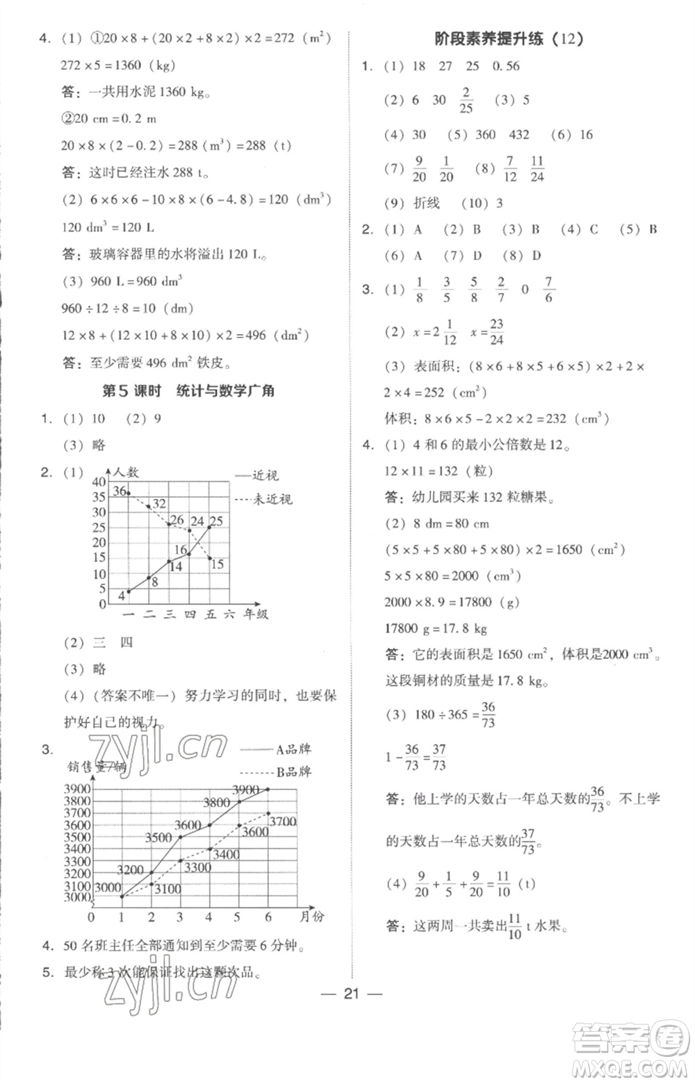 吉林教育出版社2023綜合應(yīng)用創(chuàng)新題典中點(diǎn)五年級(jí)數(shù)學(xué)下冊(cè)人教版浙江專(zhuān)版參考答案