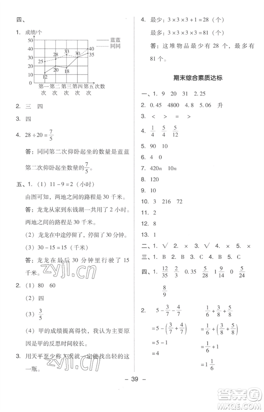 吉林教育出版社2023綜合應(yīng)用創(chuàng)新題典中點(diǎn)五年級(jí)數(shù)學(xué)下冊(cè)人教版浙江專(zhuān)版參考答案