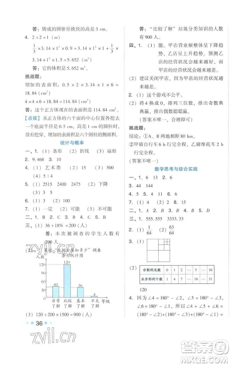 吉林教育出版社2023好卷六年級數(shù)學(xué)下冊人教版參考答案