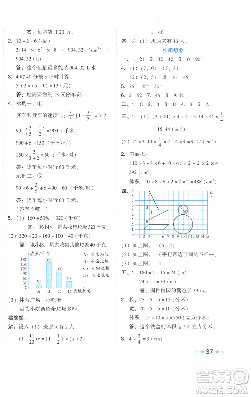 吉林教育出版社2023好卷六年級數(shù)學(xué)下冊人教版參考答案