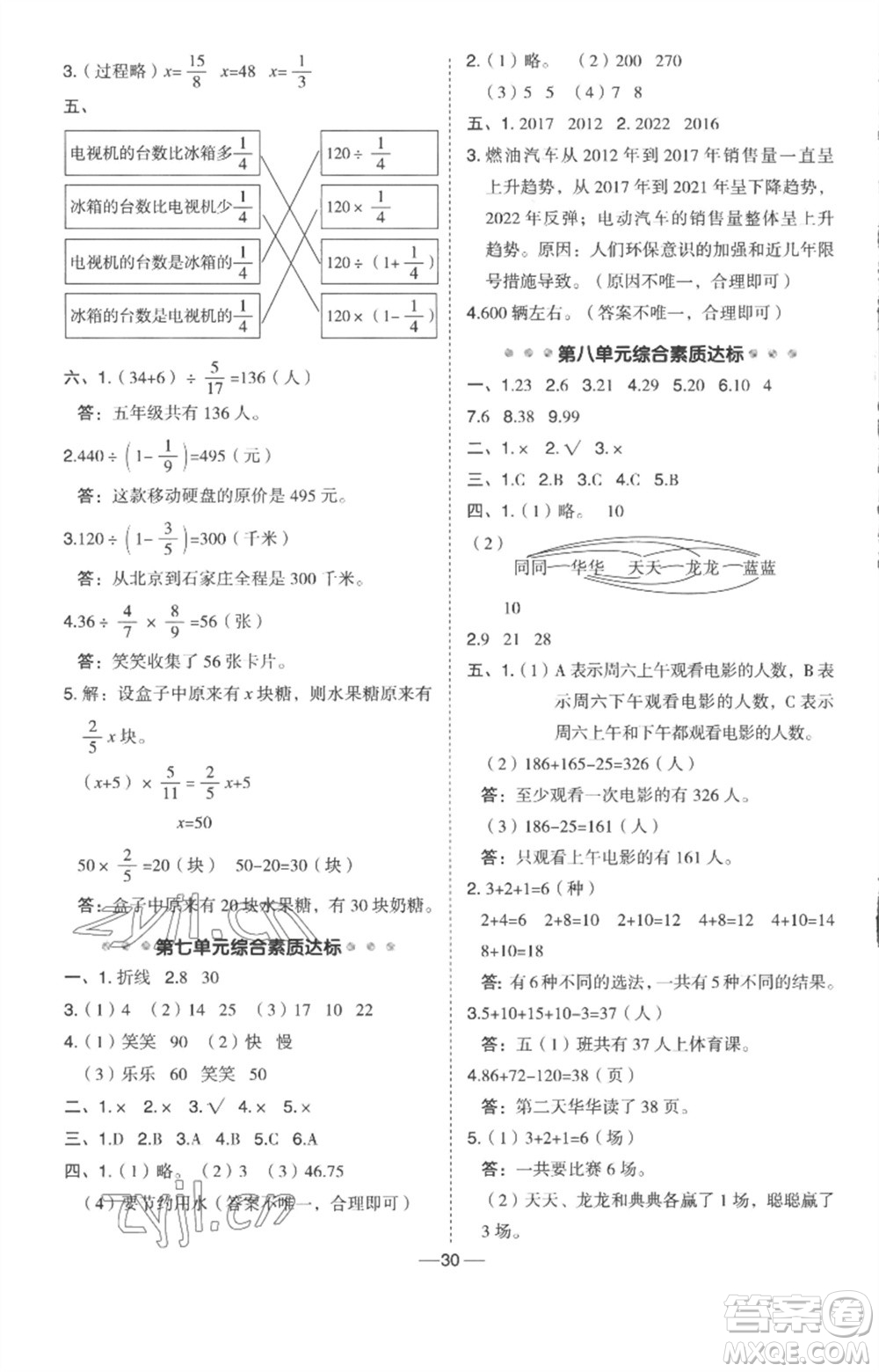 吉林教育出版社2023綜合應(yīng)用創(chuàng)新題典中點(diǎn)五年級數(shù)學(xué)下冊冀教版參考答案