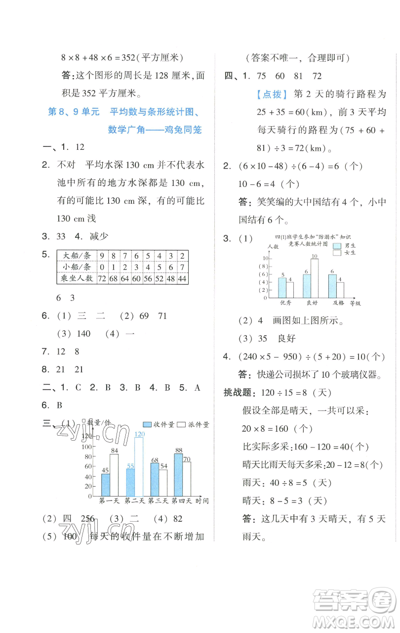 吉林教育出版社2023好卷四年級(jí)數(shù)學(xué)下冊(cè)人教版參考答案