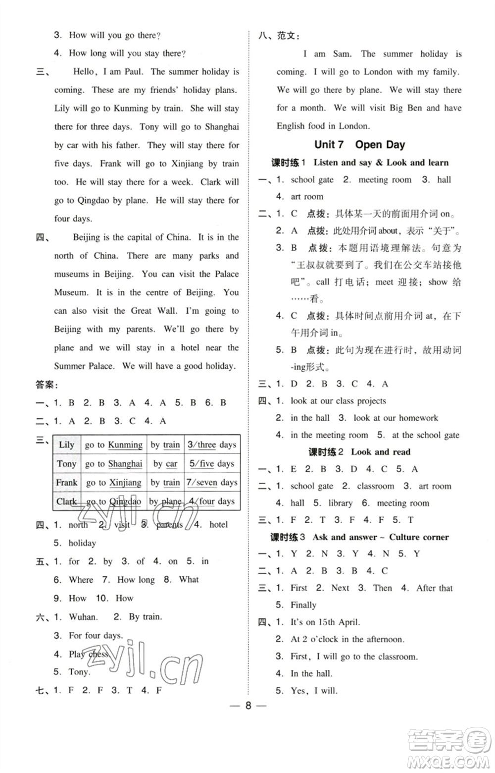 陜西人民教育出版社2023綜合應(yīng)用創(chuàng)新題典中點五年級英語下冊三起點滬教牛津版參考答案