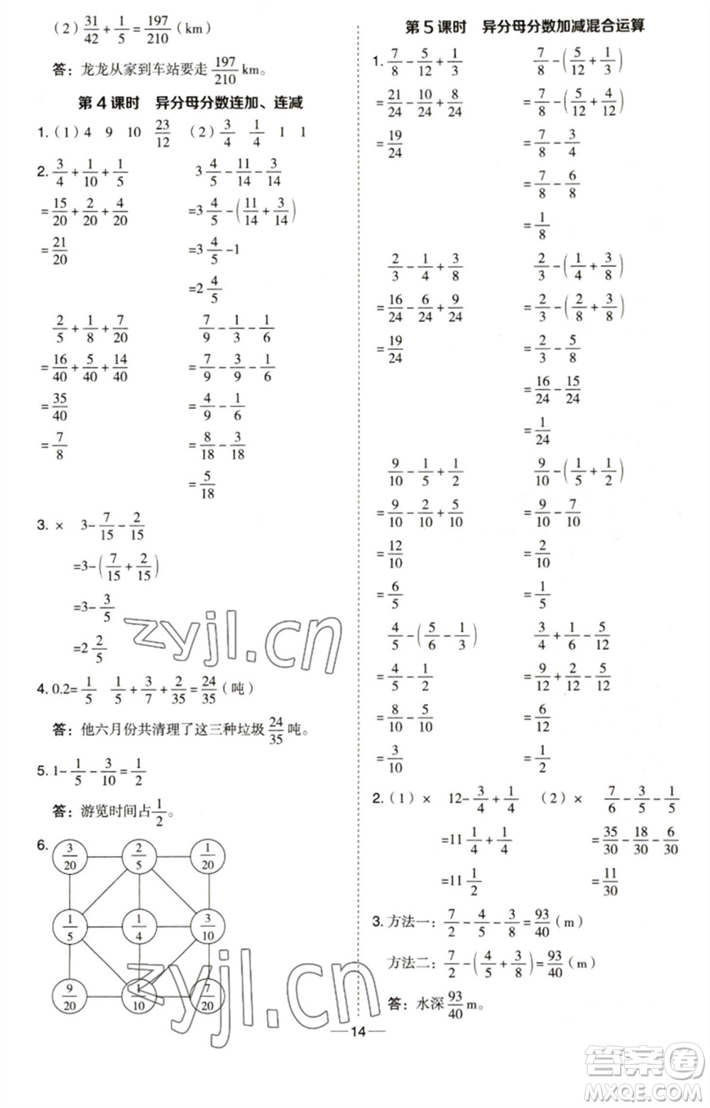 吉林教育出版社2023綜合應(yīng)用創(chuàng)新題典中點(diǎn)五年級數(shù)學(xué)下冊青島版參考答案