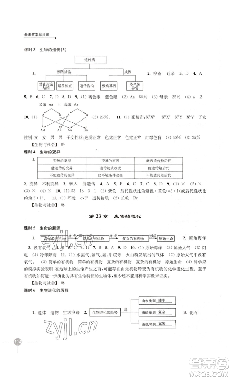 譯林出版社2023課課練初中生物學八年級下冊蘇科版答案