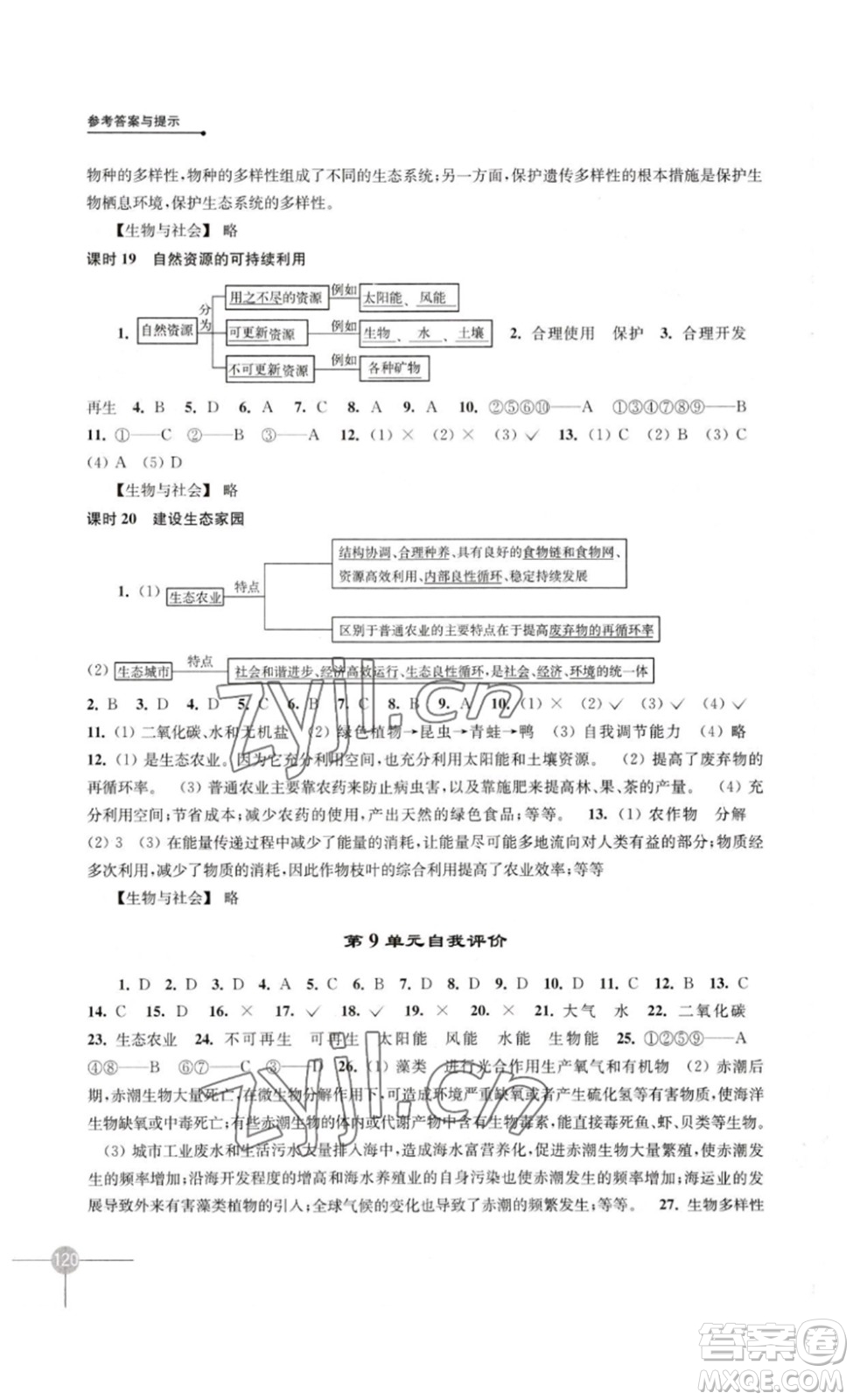 譯林出版社2023課課練初中生物學八年級下冊蘇科版答案