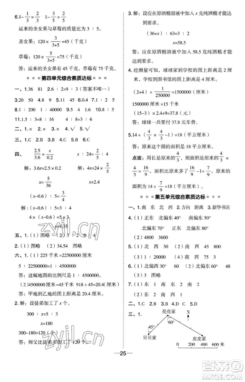 吉林教育出版社2023綜合應用創(chuàng)新題典中點六年級數(shù)學下冊蘇教版參考答案