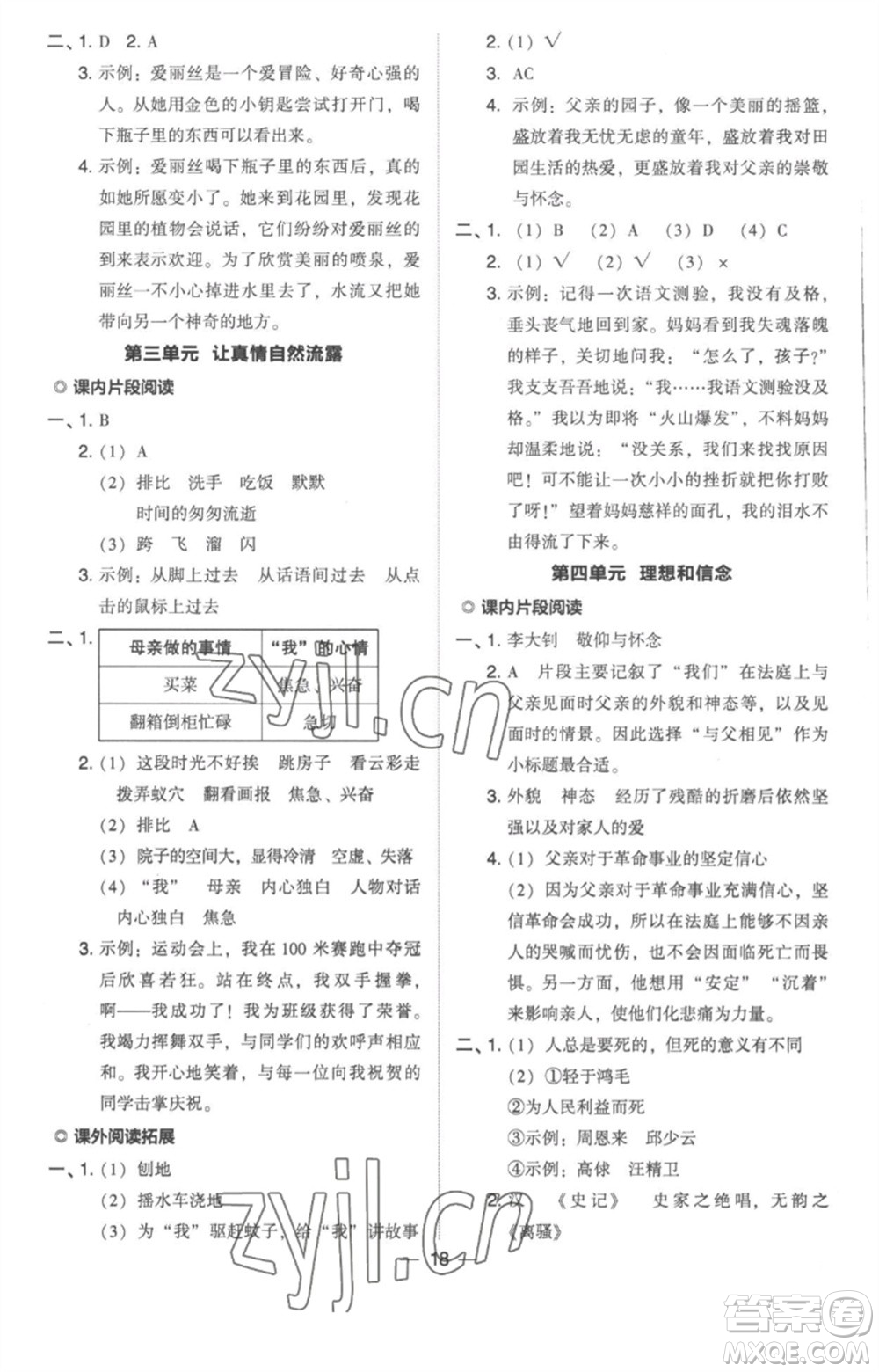 吉林教育出版社2023綜合應(yīng)用創(chuàng)新題典中點(diǎn)六年級(jí)語(yǔ)文下冊(cè)人教版浙江專(zhuān)版參考答案