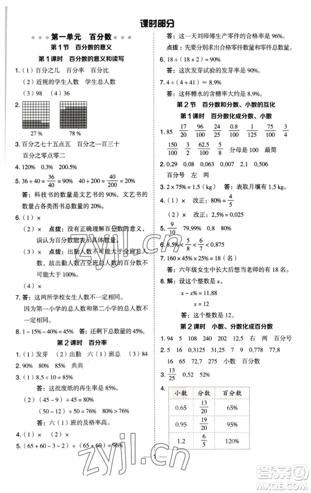 陜西人民教育出版社2023綜合應(yīng)用創(chuàng)新題典中點(diǎn)六年級數(shù)學(xué)下冊西師大版參考答案