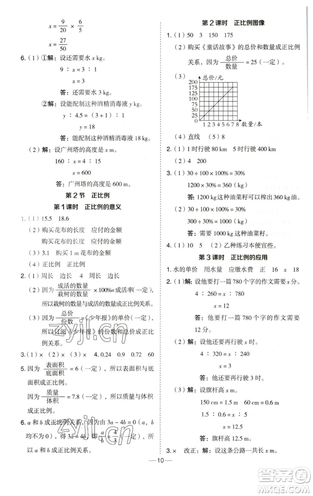 陜西人民教育出版社2023綜合應(yīng)用創(chuàng)新題典中點(diǎn)六年級數(shù)學(xué)下冊西師大版參考答案