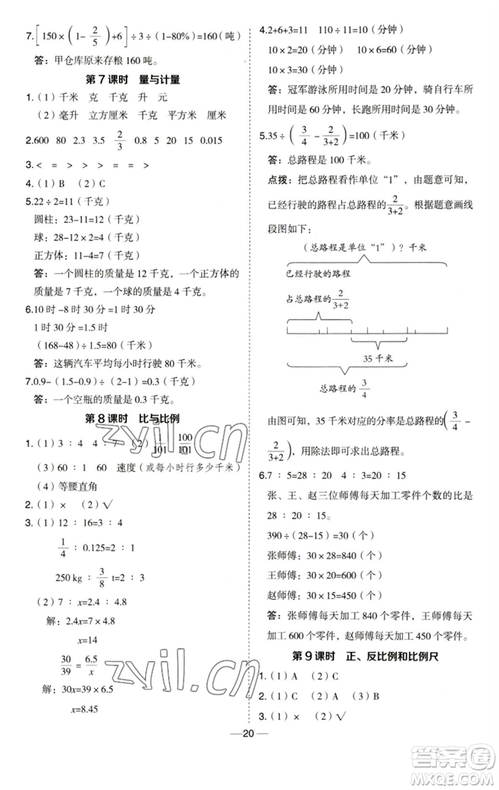 吉林教育出版社2023綜合應(yīng)用創(chuàng)新題典中點(diǎn)六年級(jí)數(shù)學(xué)下冊(cè)青島版參考答案