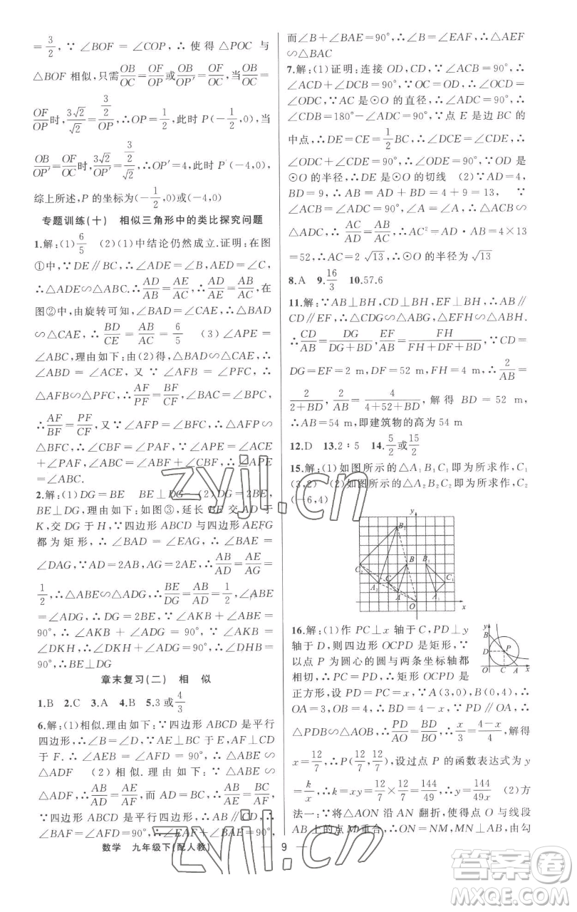 新疆青少年出版社2023四清導(dǎo)航九年級下冊數(shù)學(xué)人教版參考答案