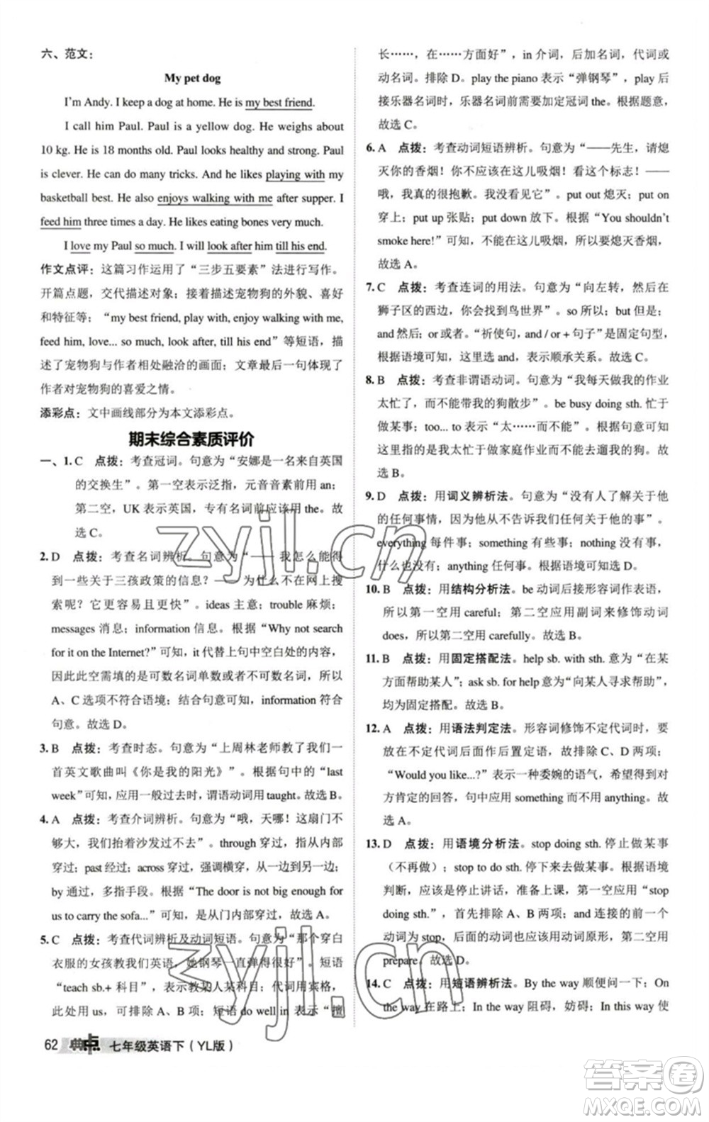 陜西人民教育出版社2023綜合應(yīng)用創(chuàng)新題典中點(diǎn)七年級英語下冊譯林版參考答案