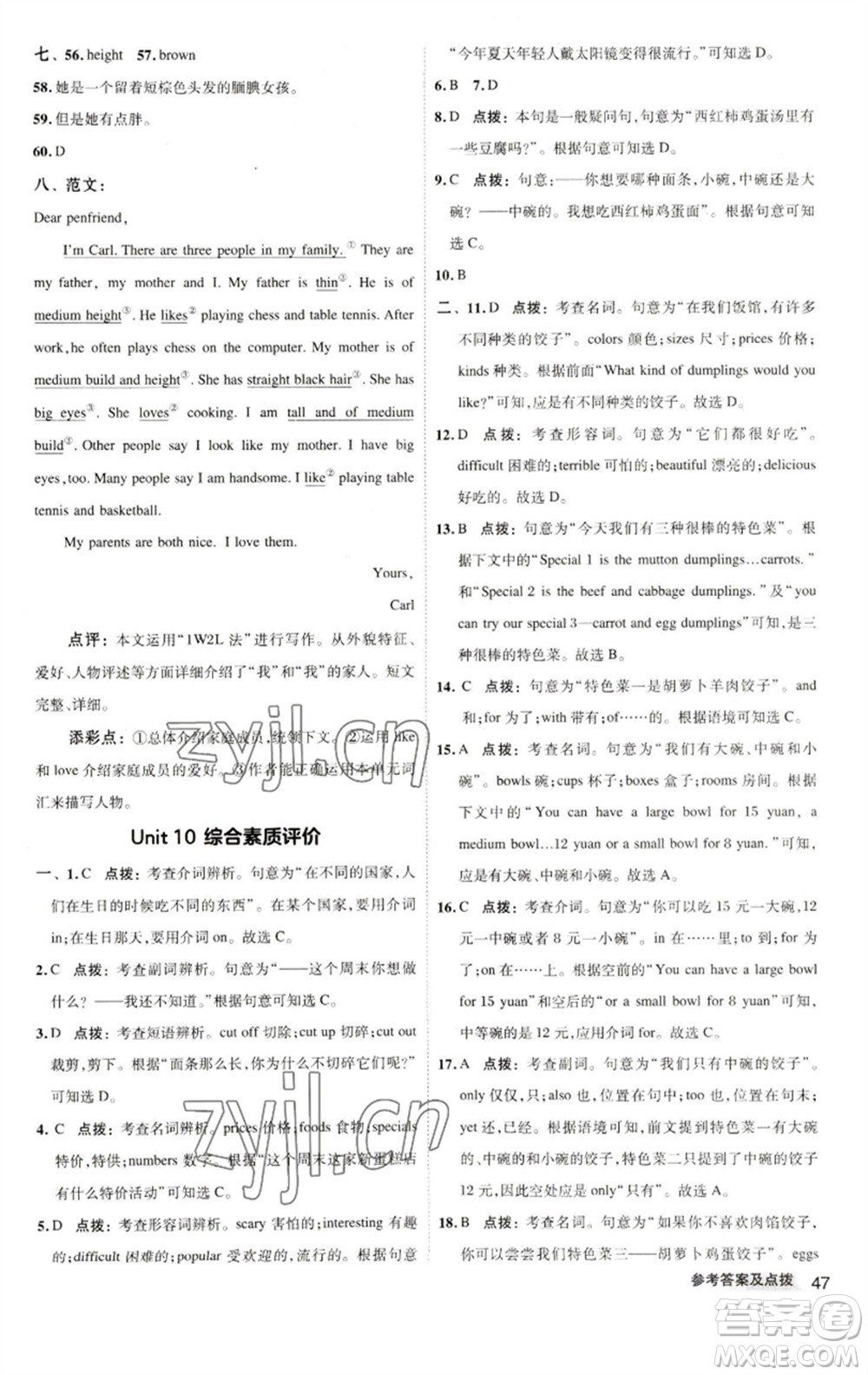 陜西人民教育出版社2023綜合應用創(chuàng)新題典中點七年級英語下冊人教版參考答案