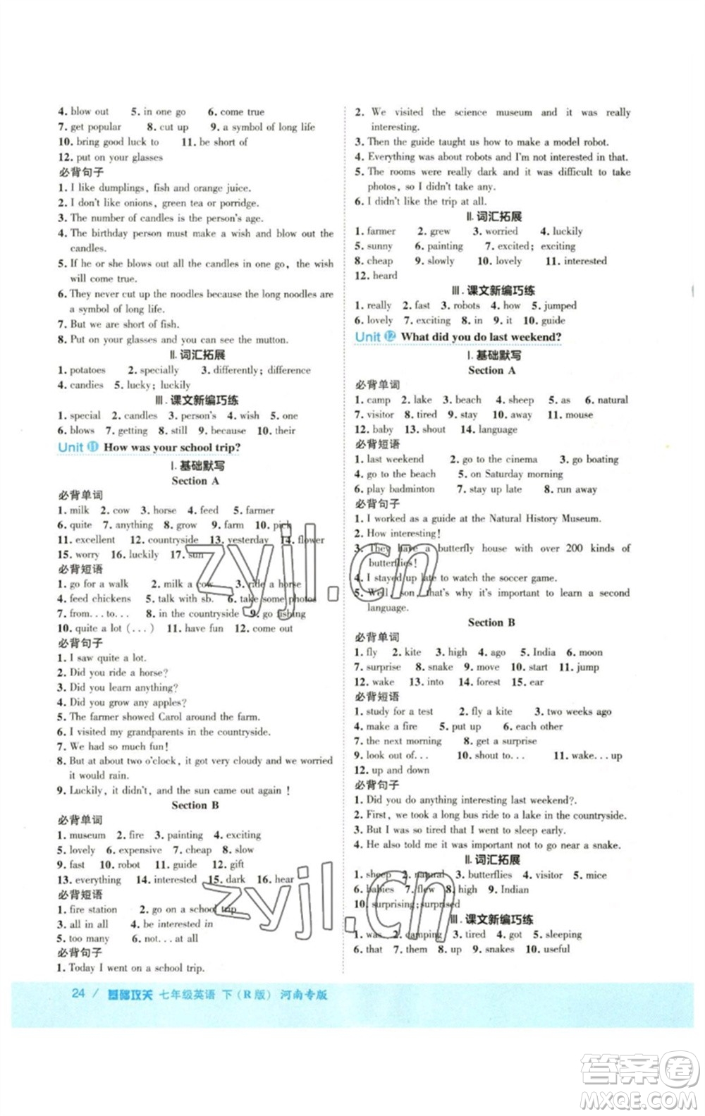 吉林教育出版社2023綜合應(yīng)用創(chuàng)新題典中點(diǎn)七年級(jí)英語下冊人教版河南專版參考答案