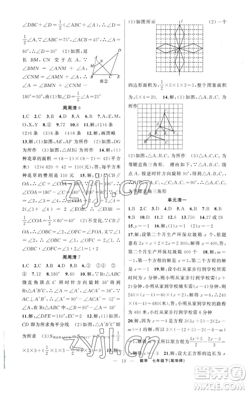 新疆青少年出版社2023四清導(dǎo)航七年級(jí)下冊(cè)數(shù)學(xué)華師版參考答案