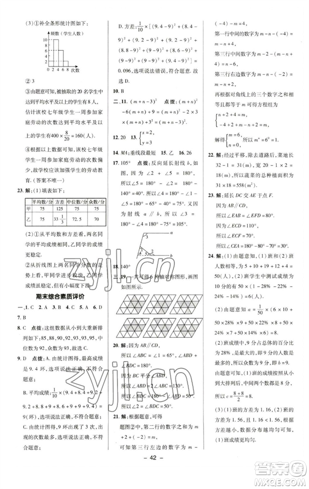 陜西人民教育出版社2023綜合應(yīng)用創(chuàng)新題典中點(diǎn)七年級(jí)數(shù)學(xué)下冊(cè)湘教版參考答案