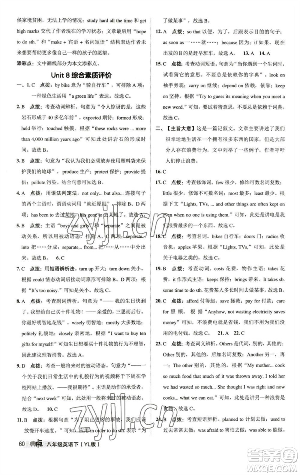 陜西人民教育出版社2023綜合應(yīng)用創(chuàng)新題典中點(diǎn)八年級英語下冊譯林版參考答案