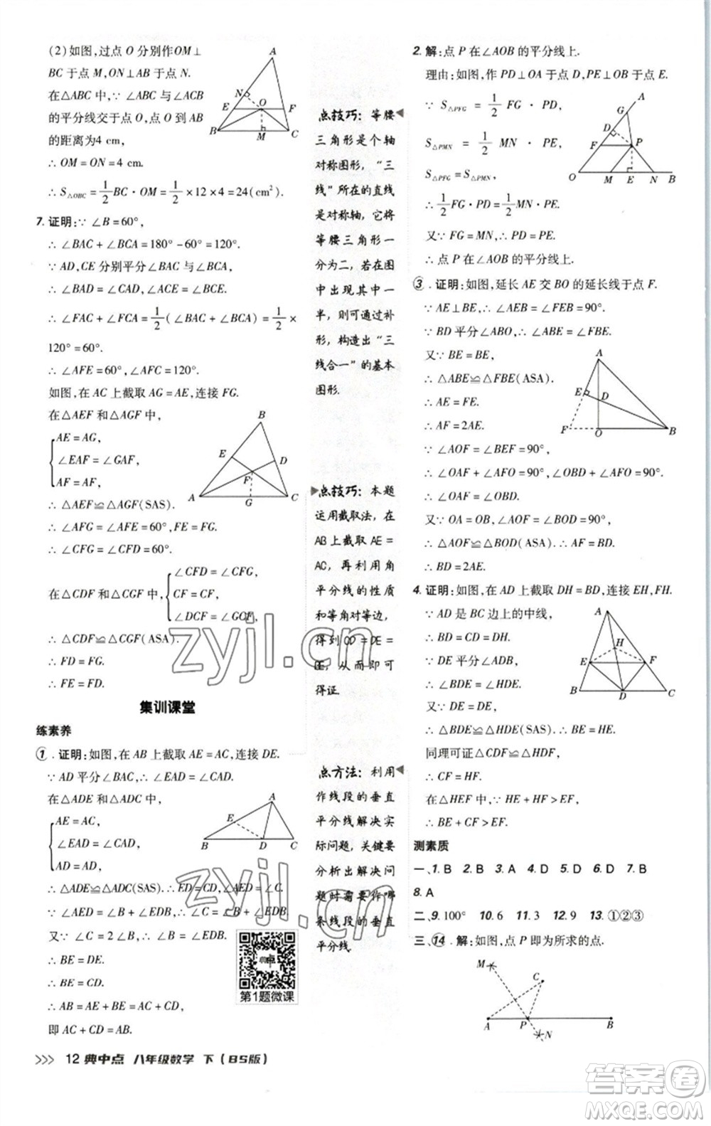 陜西人民教育出版社2023綜合應(yīng)用創(chuàng)新題典中點(diǎn)八年級(jí)數(shù)學(xué)下冊(cè)北師大版參考答案