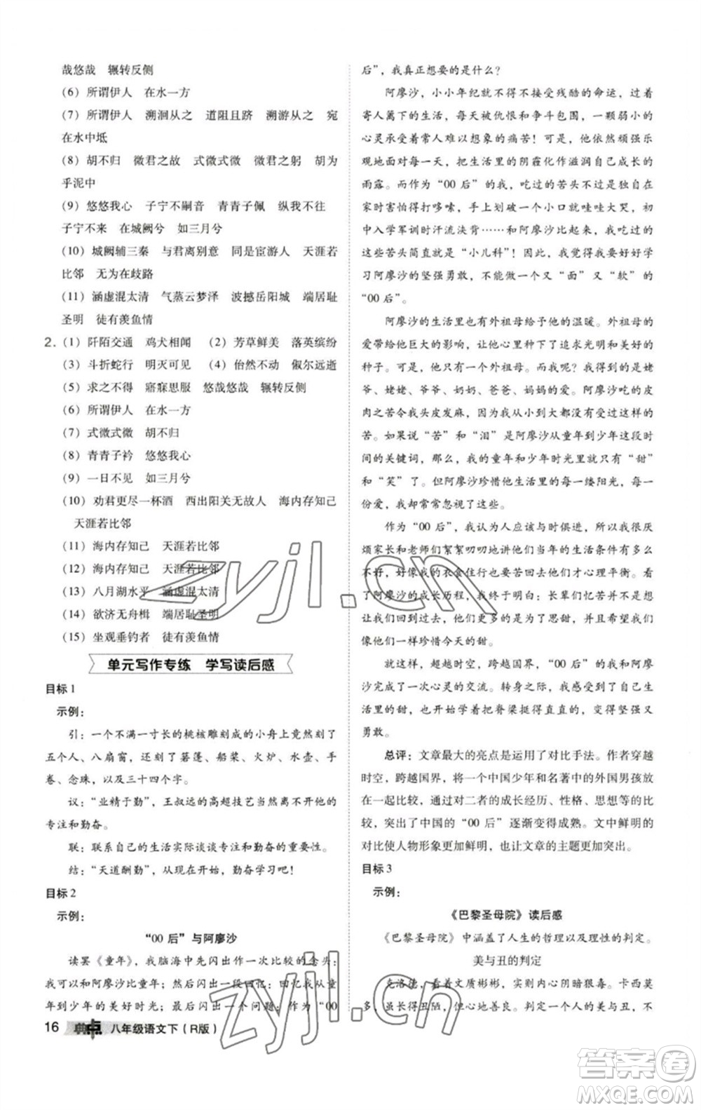 陜西人民教育出版社2023綜合應(yīng)用創(chuàng)新題典中點(diǎn)八年級(jí)語文下冊(cè)人教版參考答案