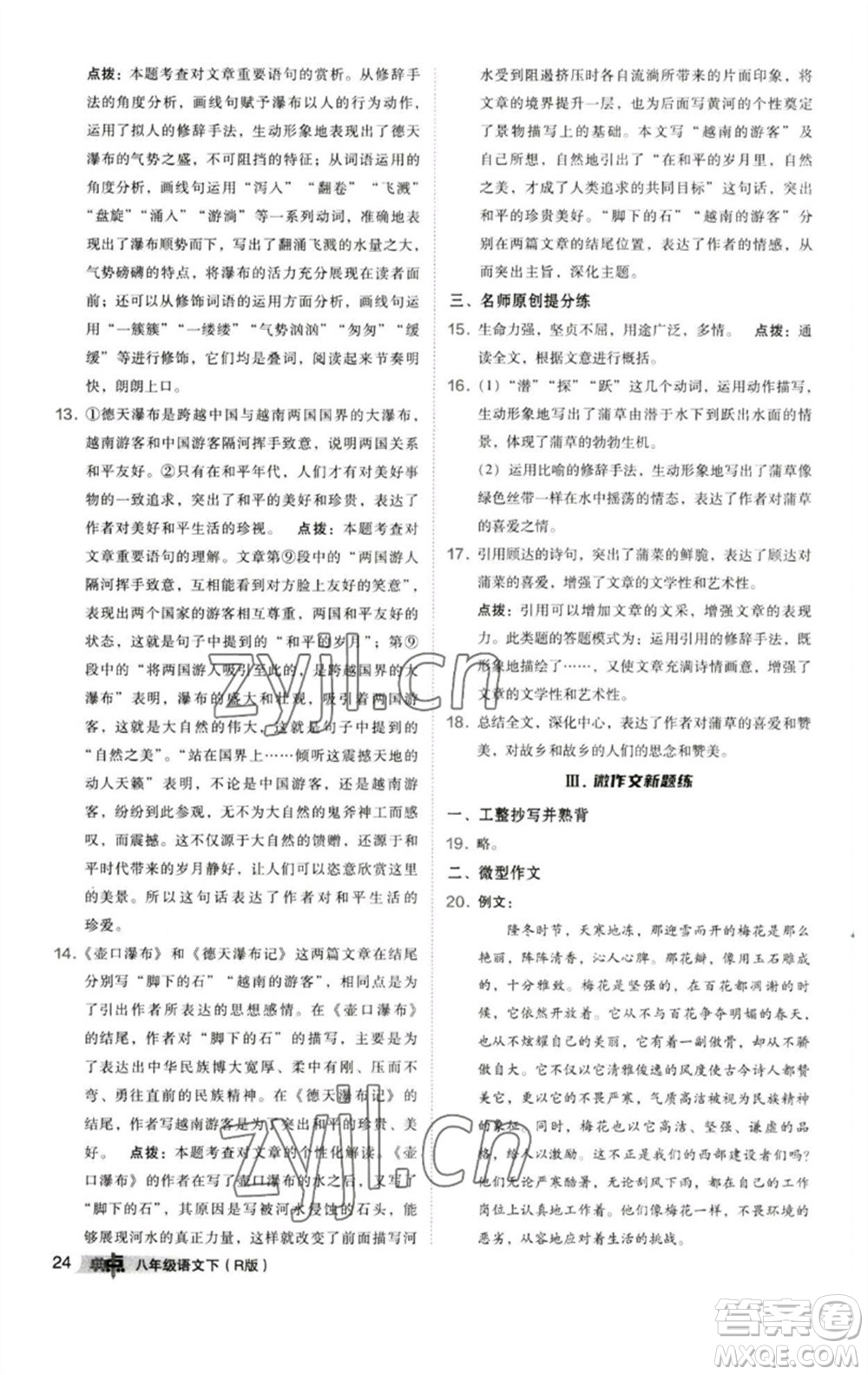 陜西人民教育出版社2023綜合應(yīng)用創(chuàng)新題典中點(diǎn)八年級(jí)語文下冊(cè)人教版參考答案