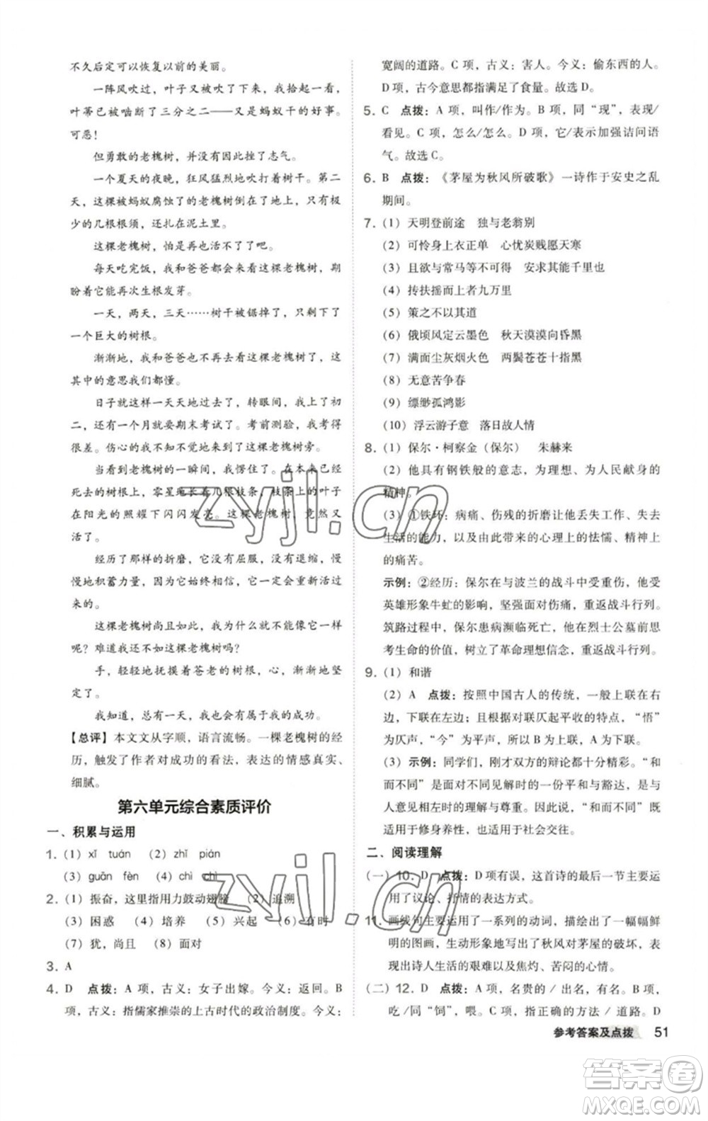 陜西人民教育出版社2023綜合應(yīng)用創(chuàng)新題典中點(diǎn)八年級(jí)語文下冊(cè)人教版參考答案