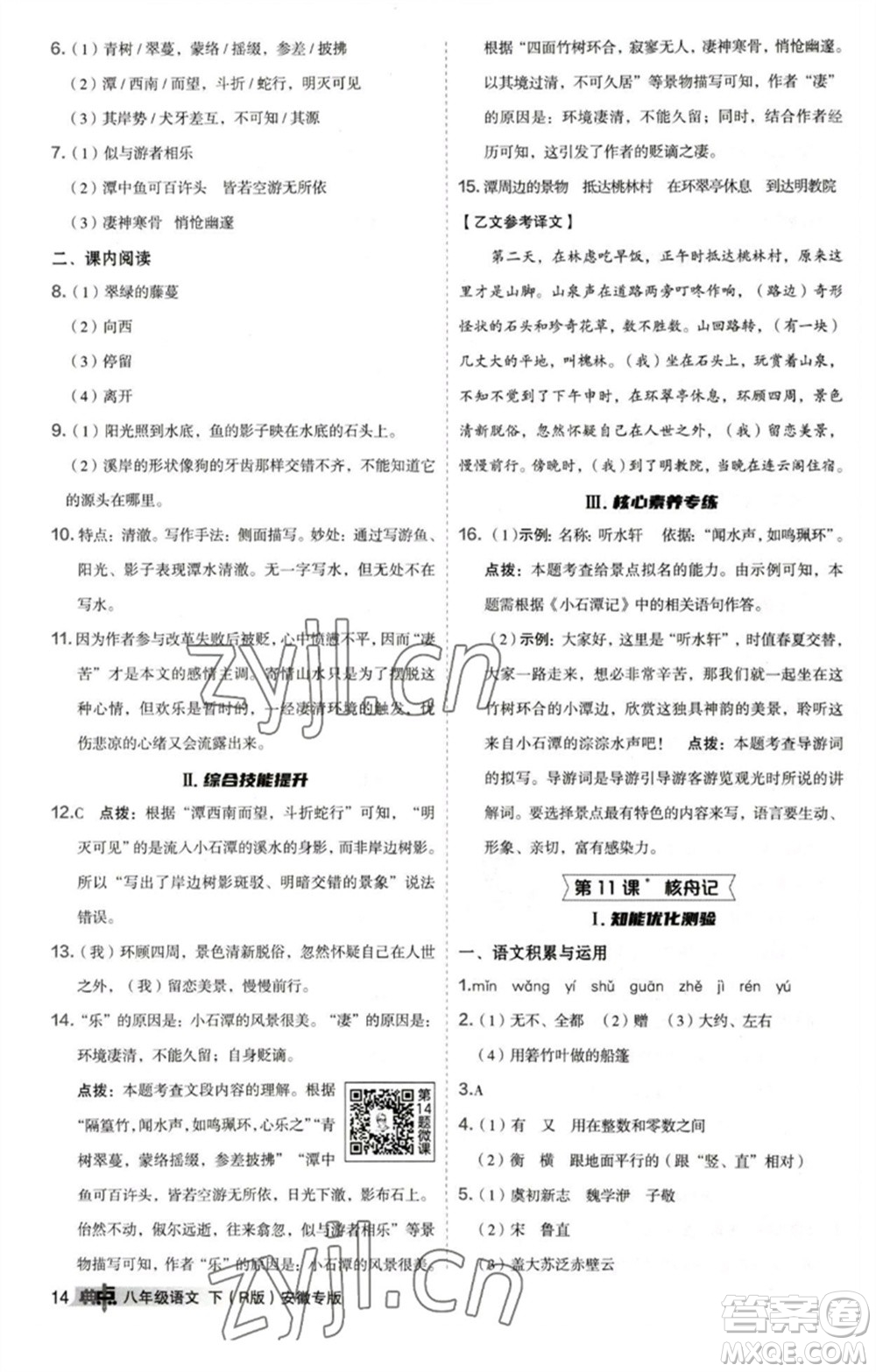 吉林教育出版社2023綜合應用創(chuàng)新題典中點八年級語文下冊人教版安徽專版參考答案