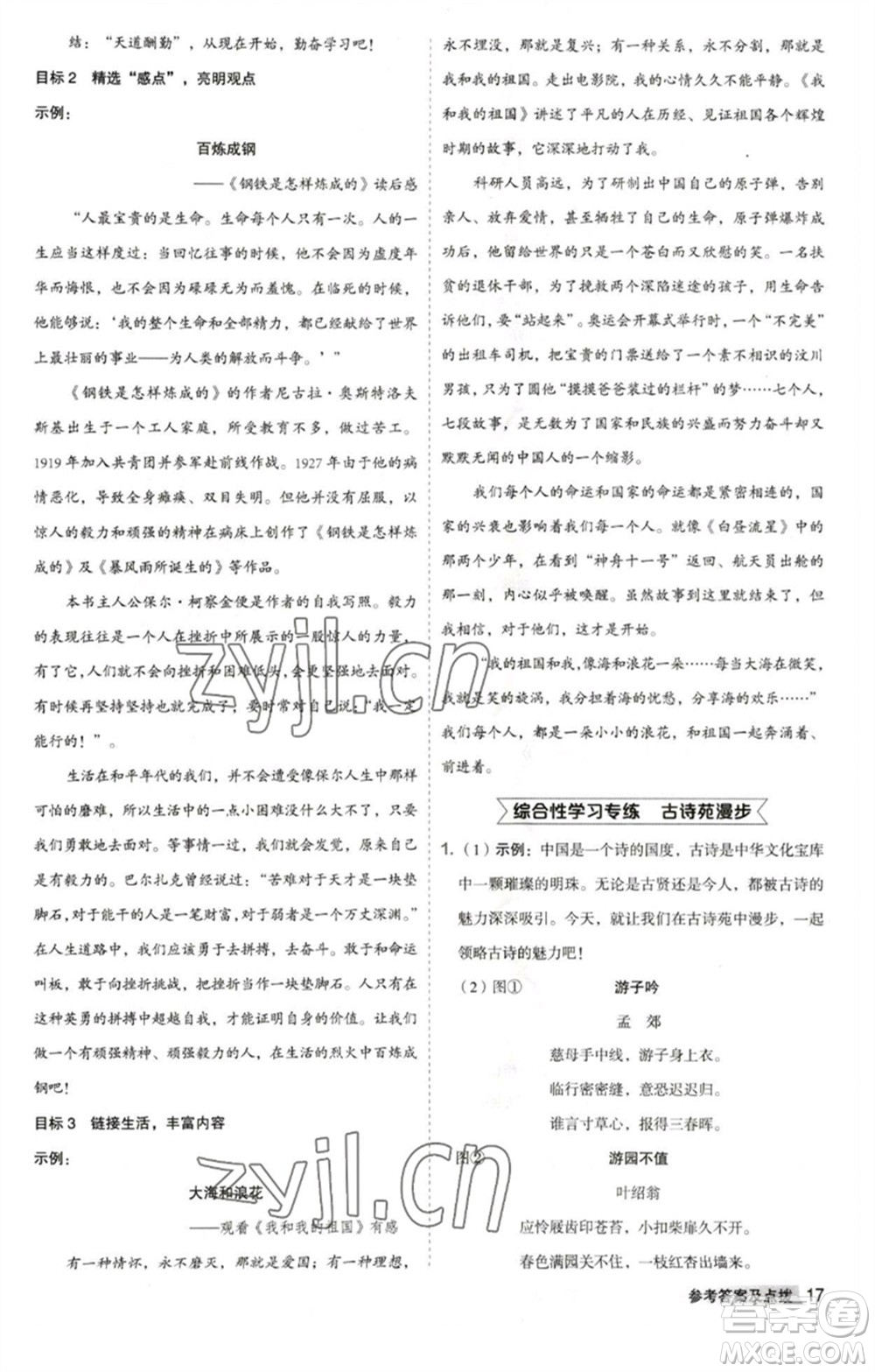 吉林教育出版社2023綜合應用創(chuàng)新題典中點八年級語文下冊人教版安徽專版參考答案