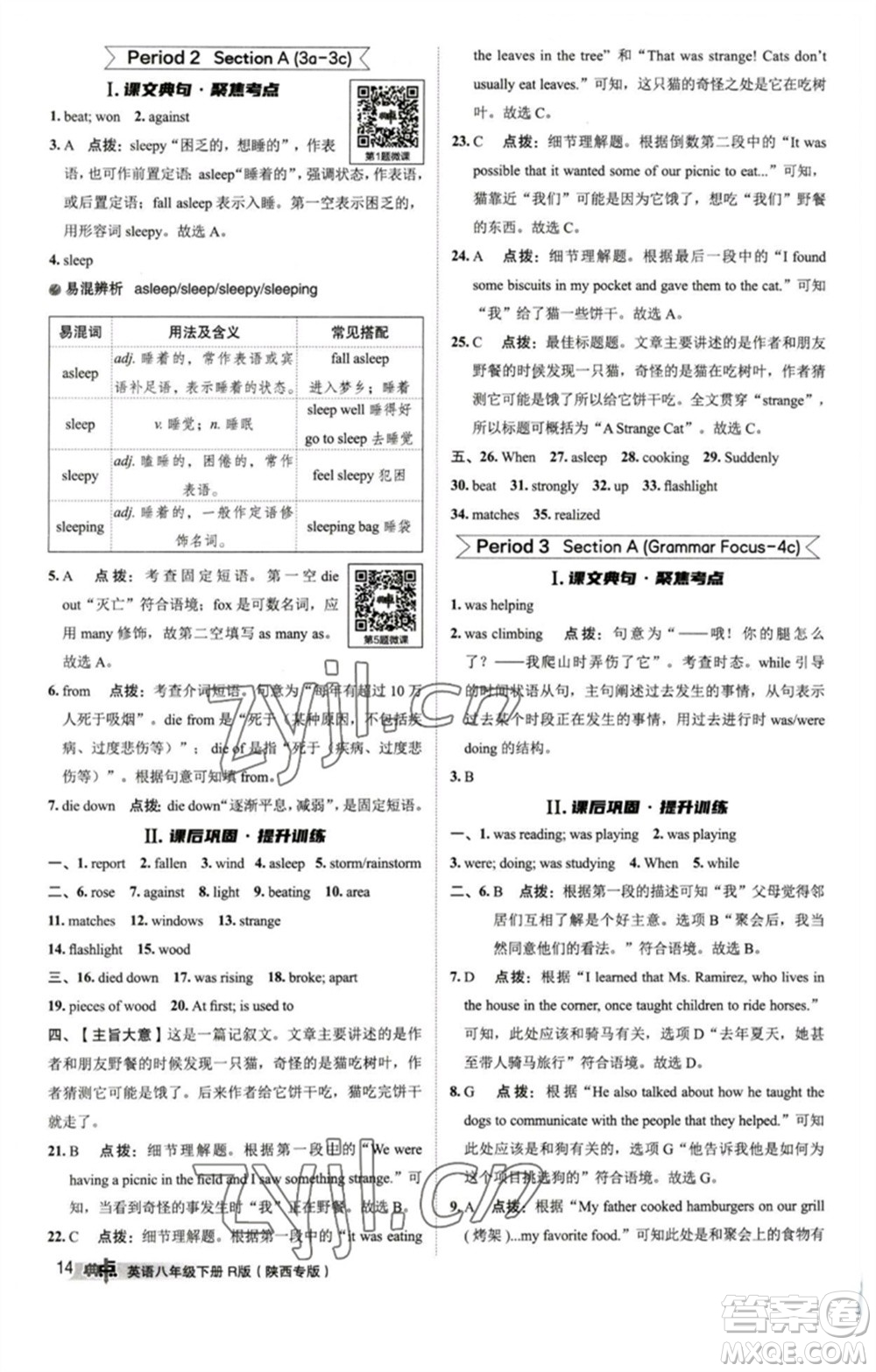 山西教育出版社2023綜合應(yīng)用創(chuàng)新題典中點(diǎn)八年級(jí)英語下冊(cè)人教版陜西專版參考答案