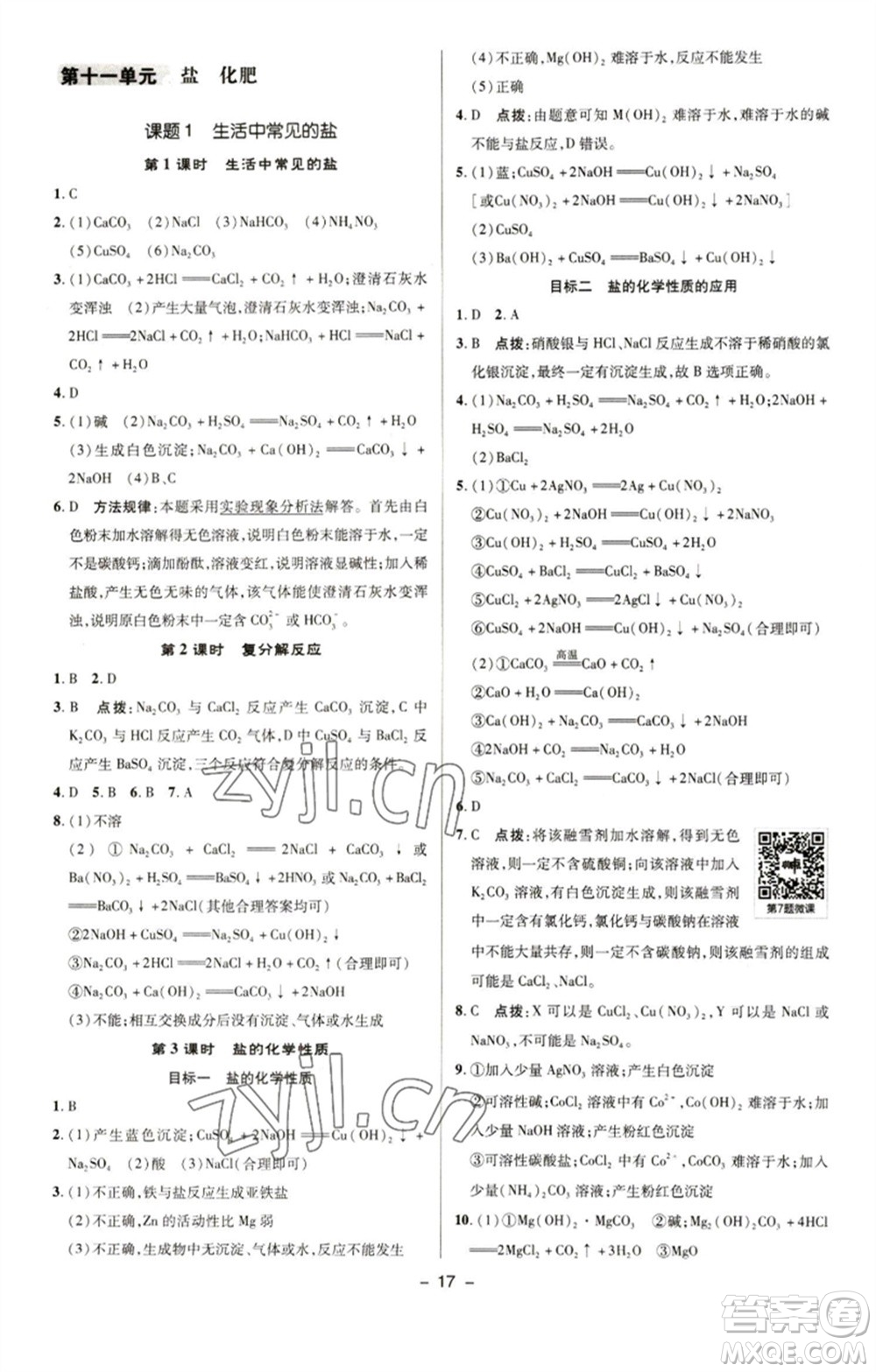 陜西人民教育出版社2023綜合應用創(chuàng)新題典中點九年級化學下冊人教版參考答案