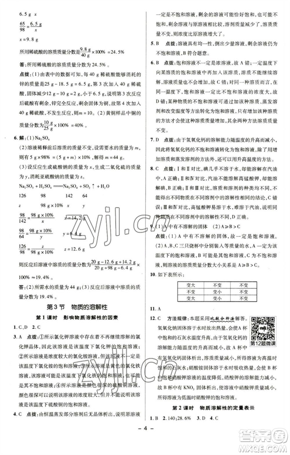 陜西人民教育出版社2023綜合應(yīng)用創(chuàng)新題典中點(diǎn)九年級化學(xué)下冊滬教版參考答案