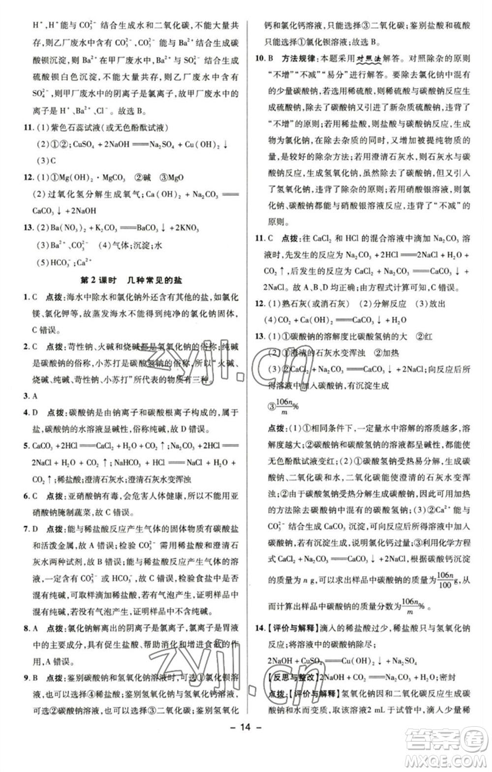 陜西人民教育出版社2023綜合應(yīng)用創(chuàng)新題典中點(diǎn)九年級化學(xué)下冊滬教版參考答案