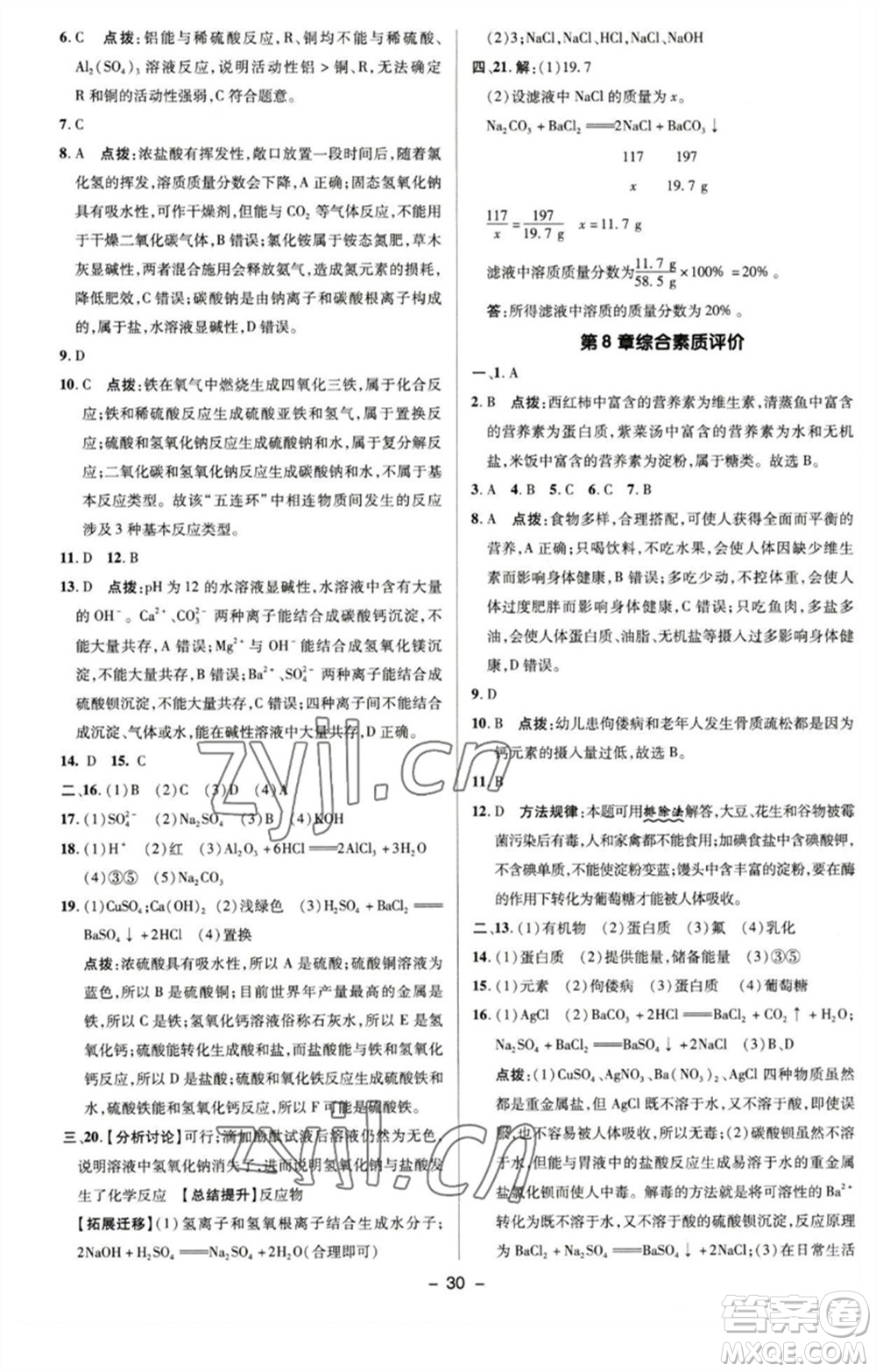 陜西人民教育出版社2023綜合應(yīng)用創(chuàng)新題典中點(diǎn)九年級化學(xué)下冊滬教版參考答案